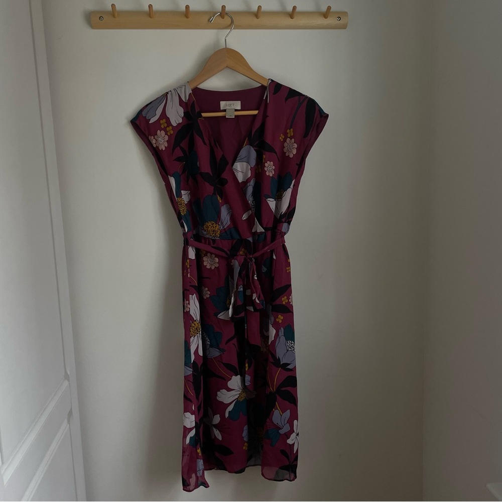 LOFT Burgundy Floral Midi Dress